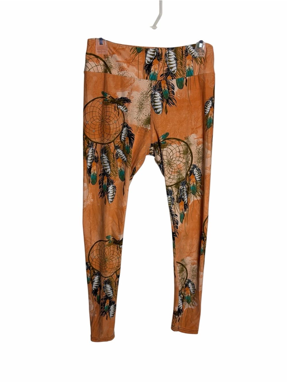 Orange Native American dreamcatcher with feathers soft leggings size M